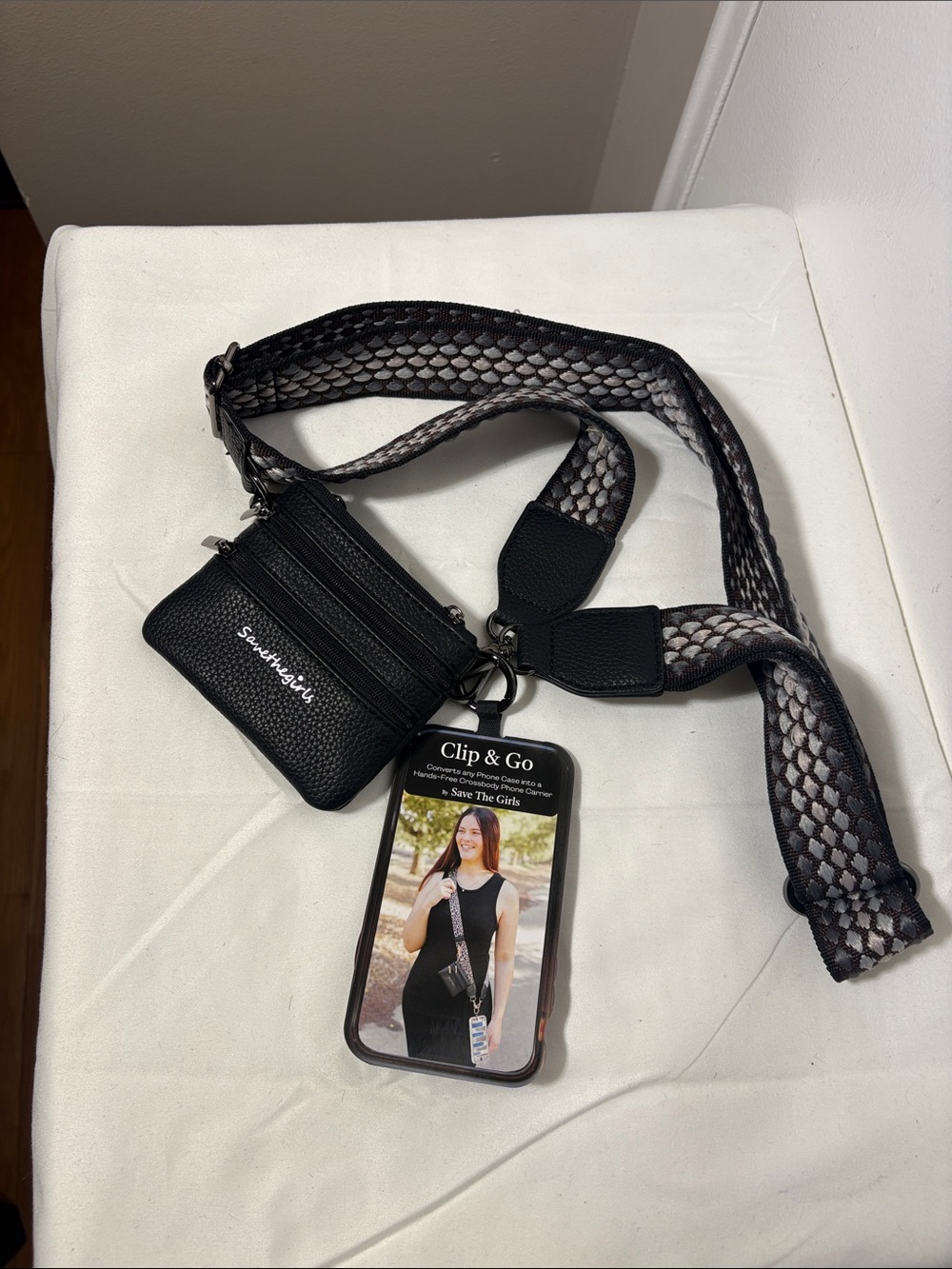 NWT!! SAVE THE GIRLS Clip & Go Strap w/Zippered Pouch